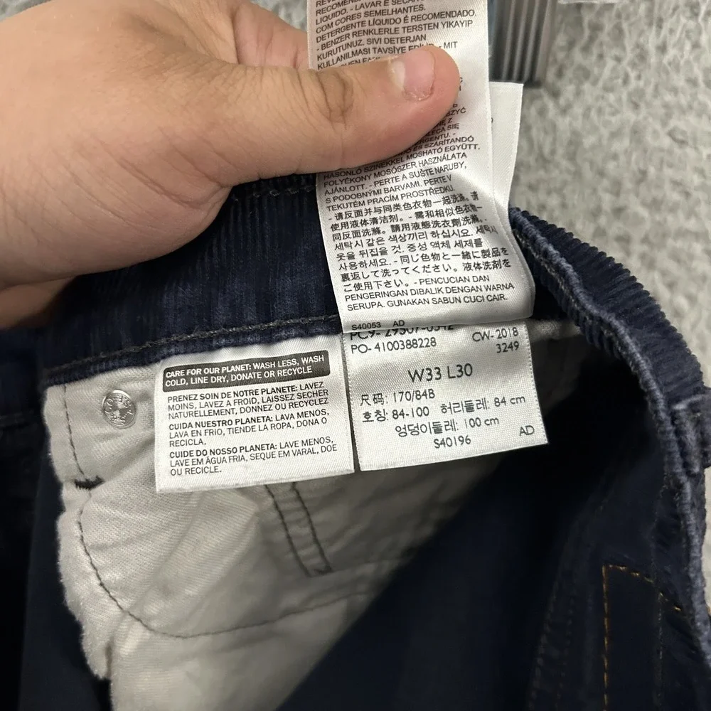 Levis Jeans Mens 33x30 Blue Corduroy‎ 502 Slim Tapered American Stretch Pants